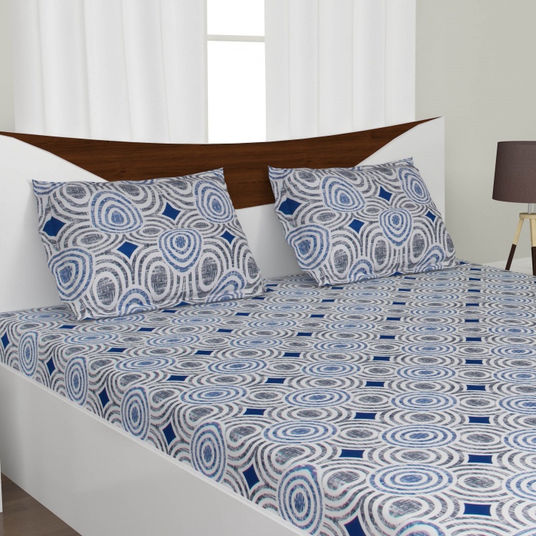 MASPAR Printed Cotton Double Bedsheet & Two Pillow Covers
